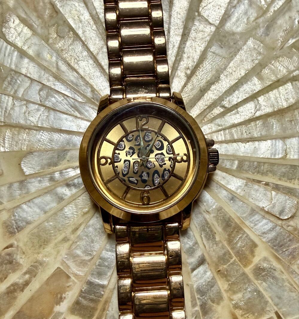 Icing Gold Tone Leopard Print Watch Glitter Dial Bracelet Watch Statement